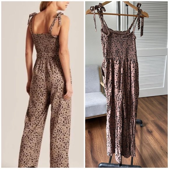 Womens Abercrombie & Fitch Leopard Smocked Jumpsuit One Piece XS - Picture 7 of 8